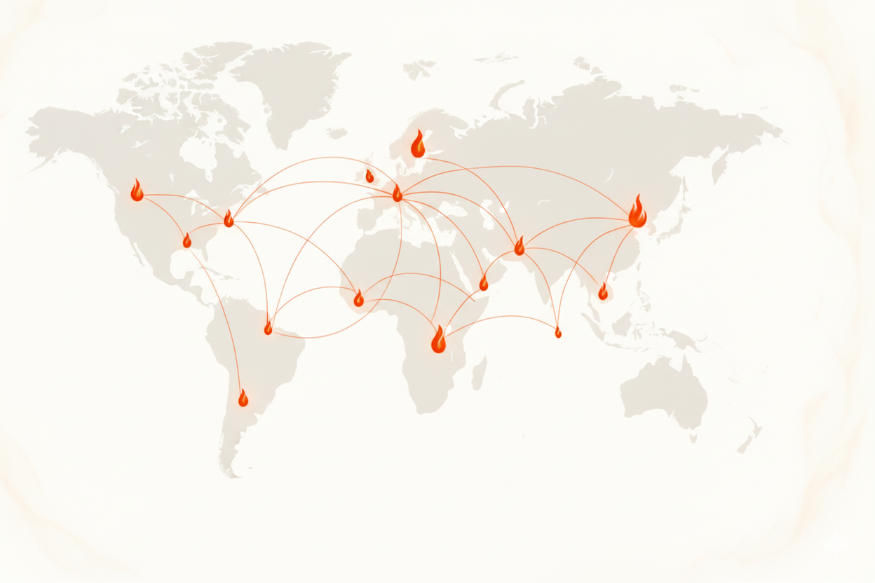 Map of global fire locations for Burning Bush Global